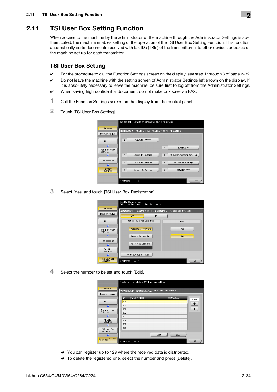 11 tsi user box setting function, Tsi user box setting | Konica Minolta bizhub C364 User Manual | Page 46 / 58