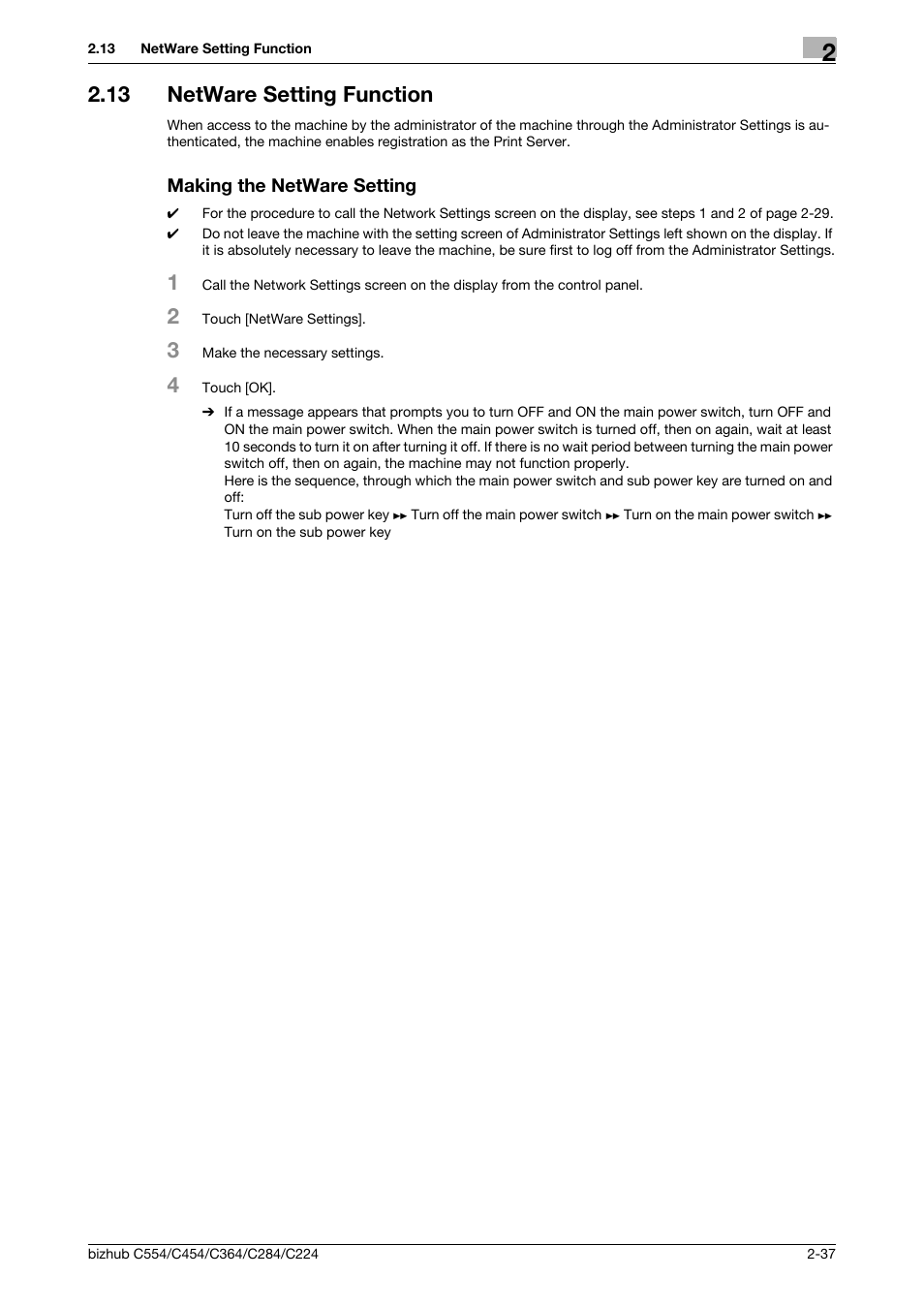 13 netware setting function, Making the netware setting | Konica Minolta bizhub C364 User Manual | Page 49 / 58