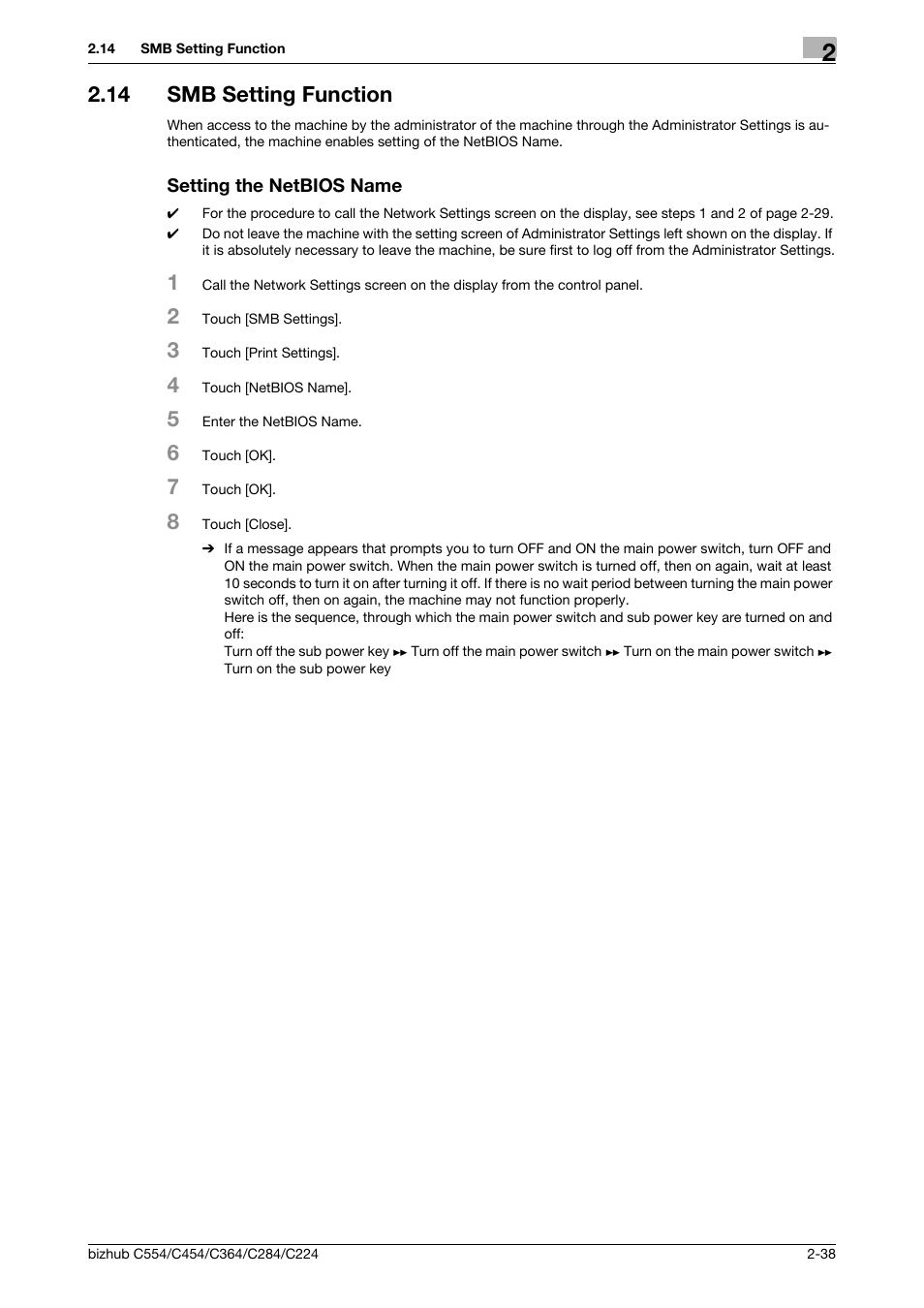 14 smb setting function, Setting the netbios name | Konica Minolta bizhub C364 User Manual | Page 50 / 58