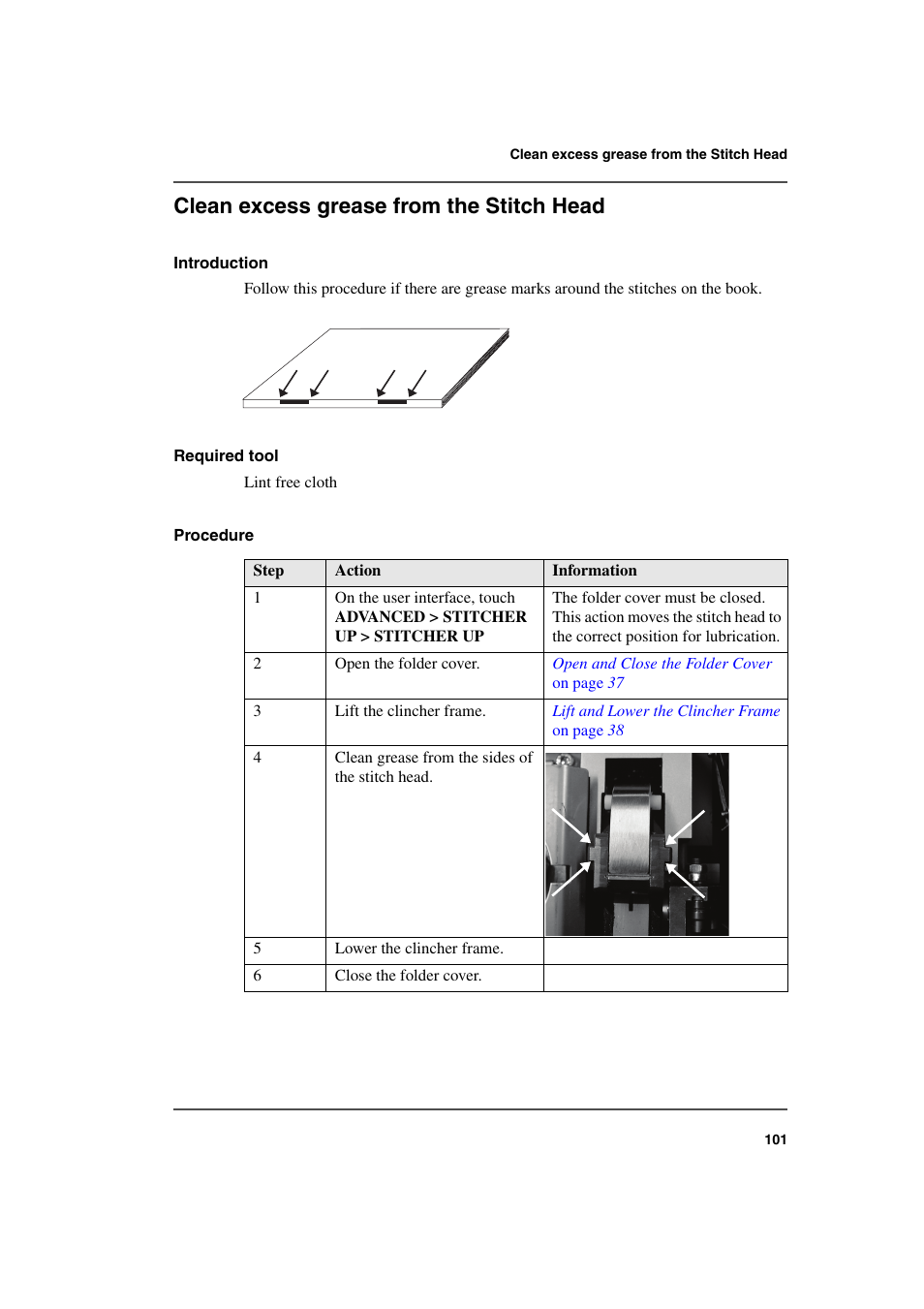 Clean excess grease from the stitch head | Konica Minolta bizhub PRO 2000P User Manual | Page 101 / 118