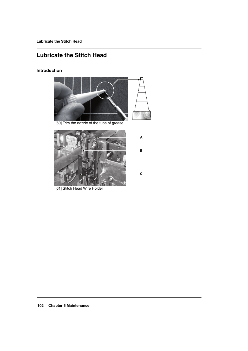 Lubricate the stitch head, See ‘ lubricate the stitch, Introduction | Konica Minolta bizhub PRO 2000P User Manual | Page 102 / 118