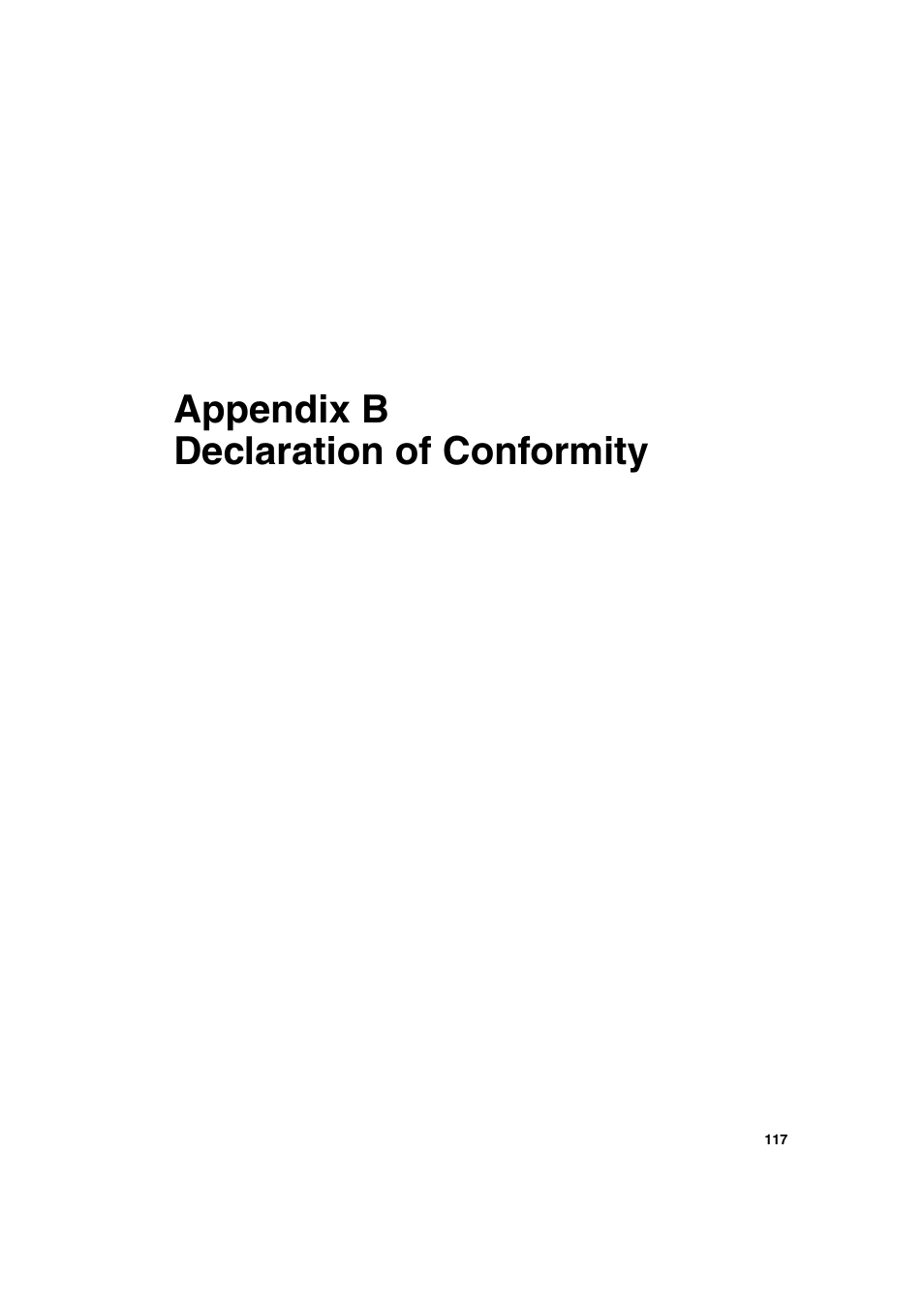 Appendix b declaration of conformity, Appendix b, Declaration of conformity | Konica Minolta bizhub PRO 2000P User Manual | Page 117 / 118