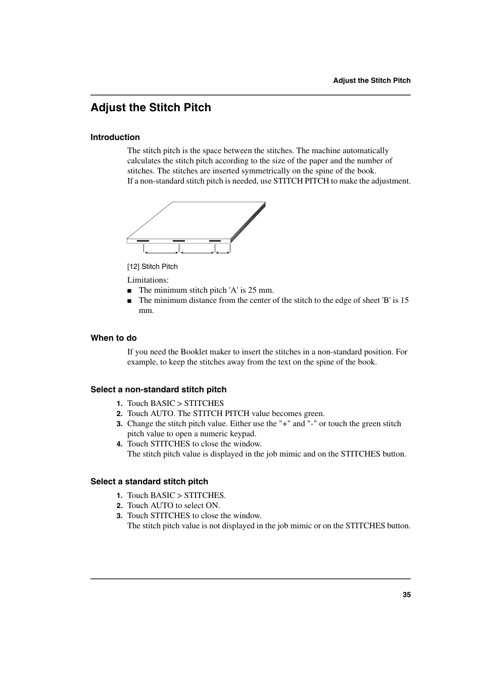 Adjust the stitch pitch | Konica Minolta bizhub PRO 2000P User Manual | Page 35 / 118