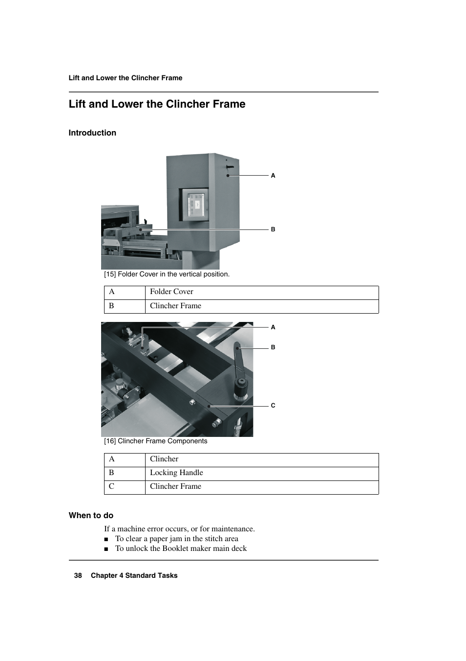 Lift and lower the clincher frame | Konica Minolta bizhub PRO 2000P User Manual | Page 38 / 118