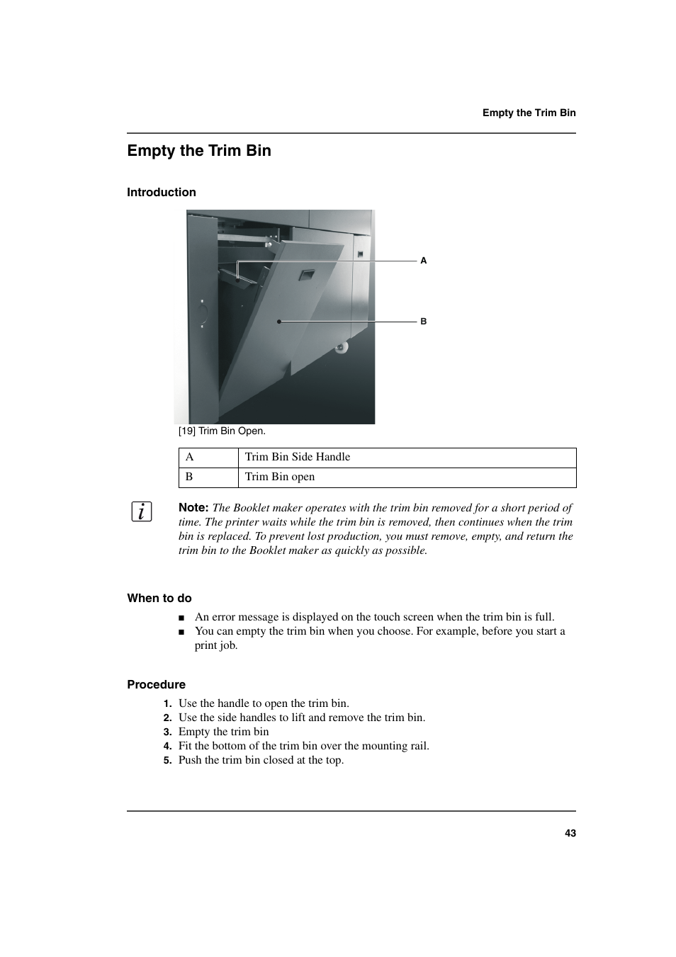 Empty the trim bin | Konica Minolta bizhub PRO 2000P User Manual | Page 43 / 118