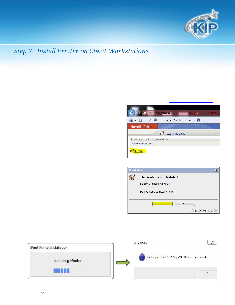 Step 7: install printer on client workstations, Novell installation and user guide | Konica Minolta KIP 720 User Manual | Page 17 / 20
