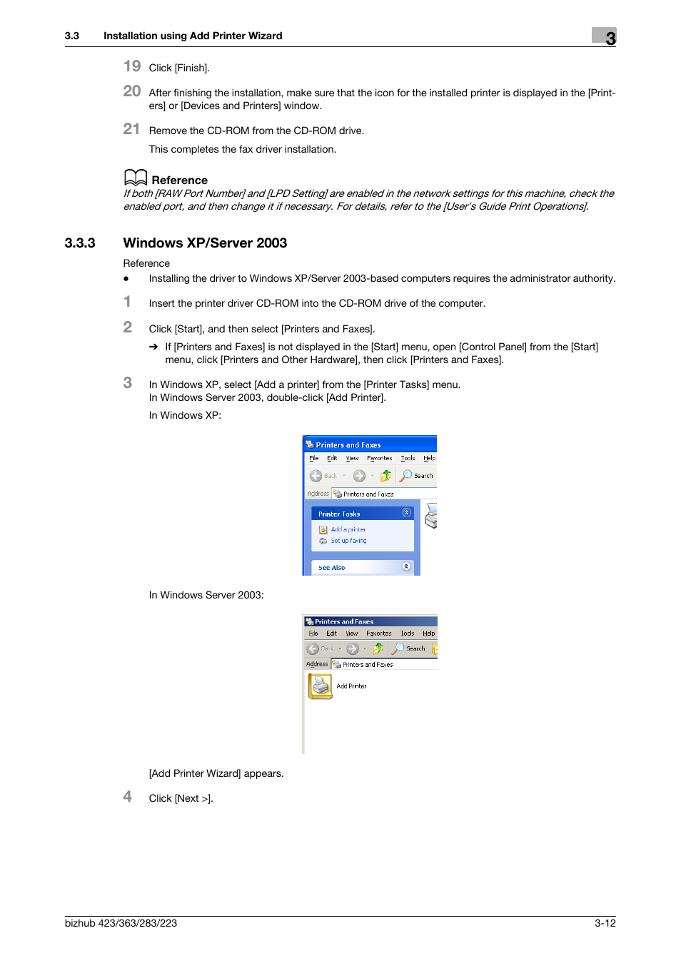 3 windows xp/server 2003, Windows xp/server 2003 -12, P. 3-12 | Konica Minolta BIZHUB 223 User Manual | Page 23 / 76