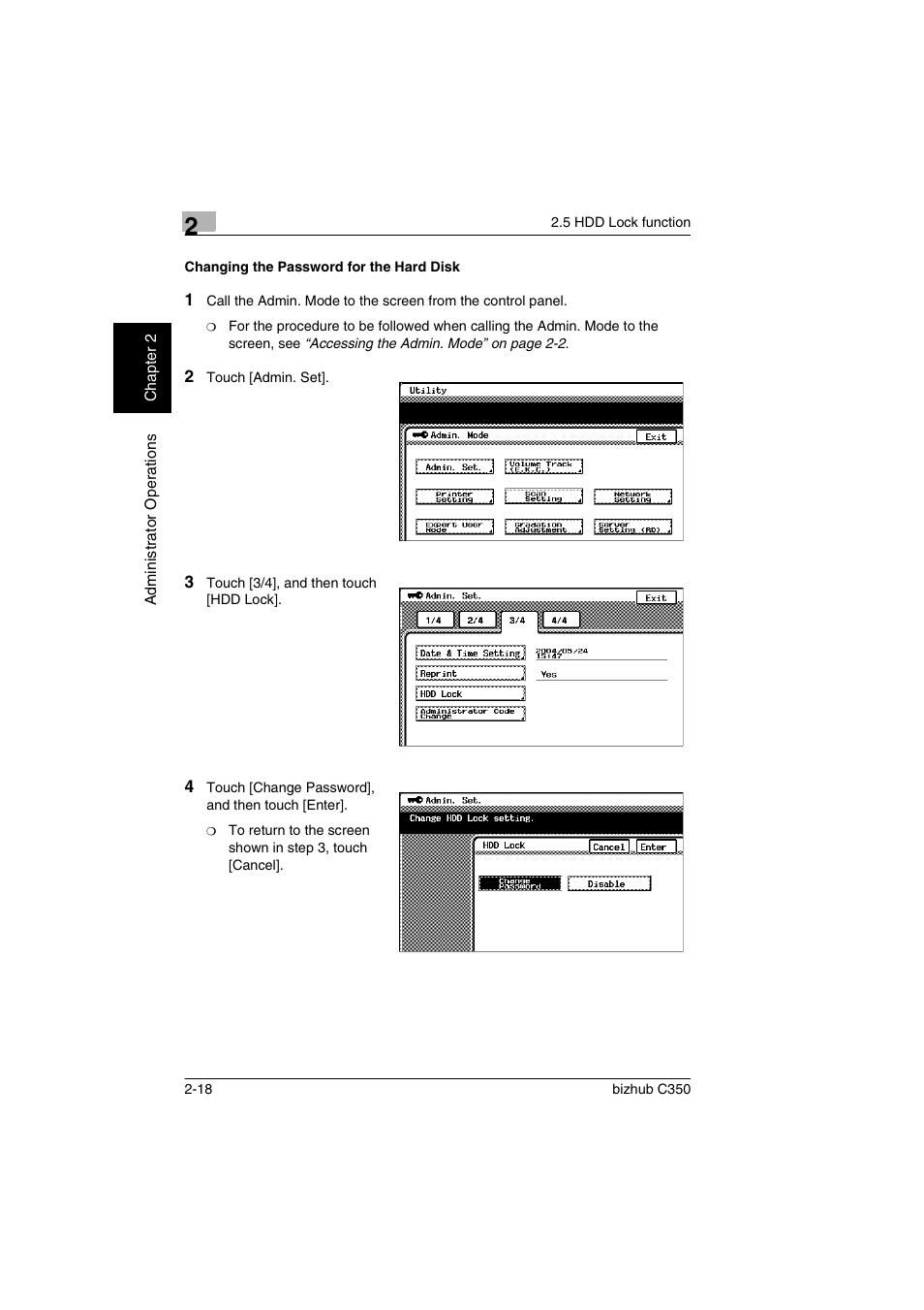 Changing the password for the hard disk, Changing the password for the hard disk -18 | Konica Minolta bizhub C350 User Manual | Page 28 / 87