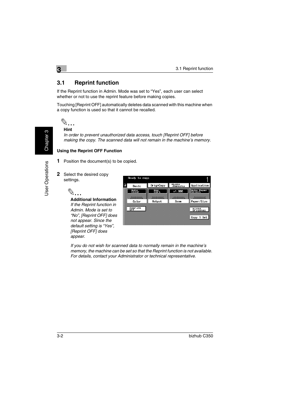 1 reprint function, Using the reprint off function, Reprint function -2 | Using the reprint off function -2 | Konica Minolta bizhub C350 User Manual | Page 60 / 87