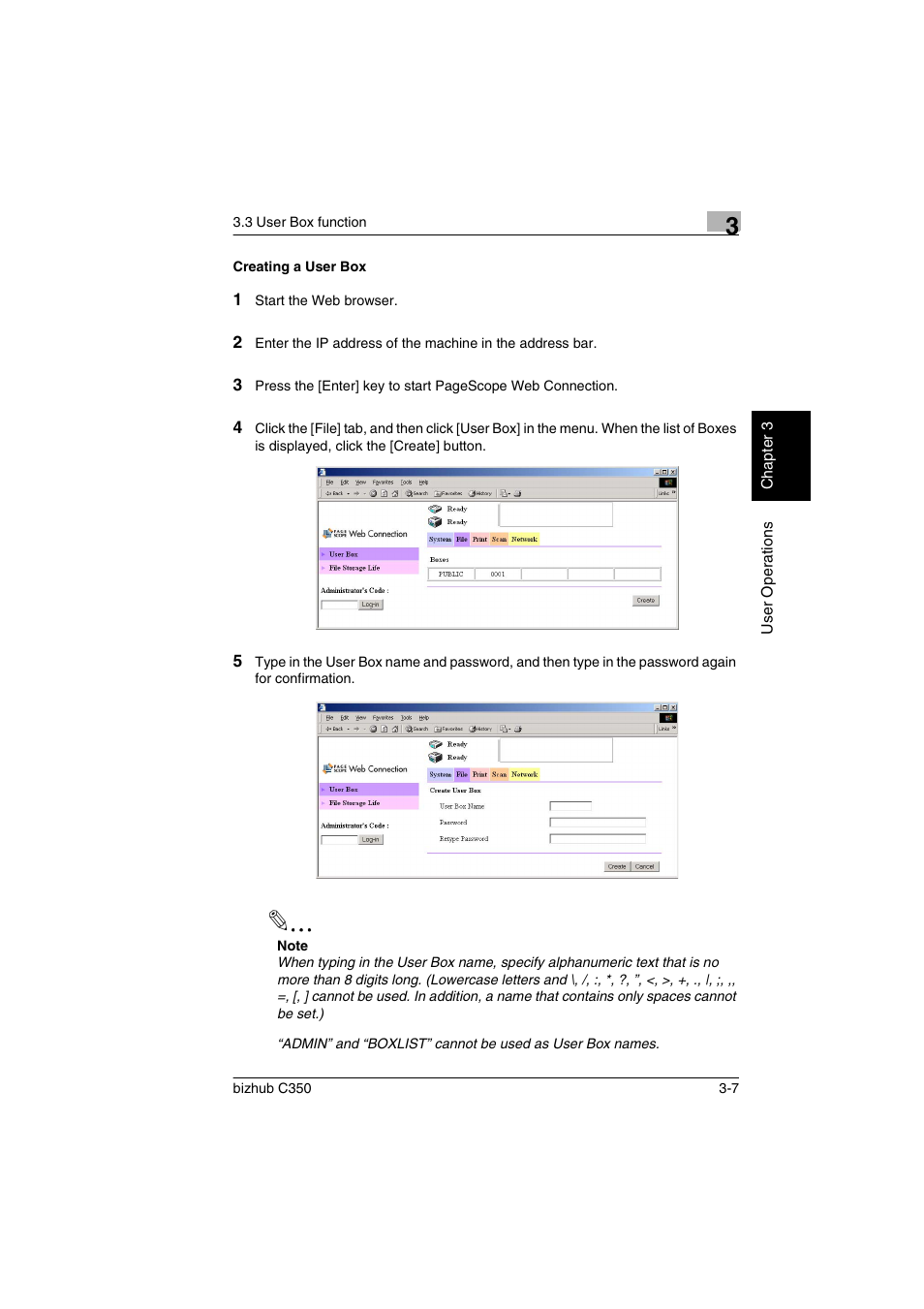 Creating a user box, Creating a user box -7 | Konica Minolta bizhub C350 User Manual | Page 65 / 87