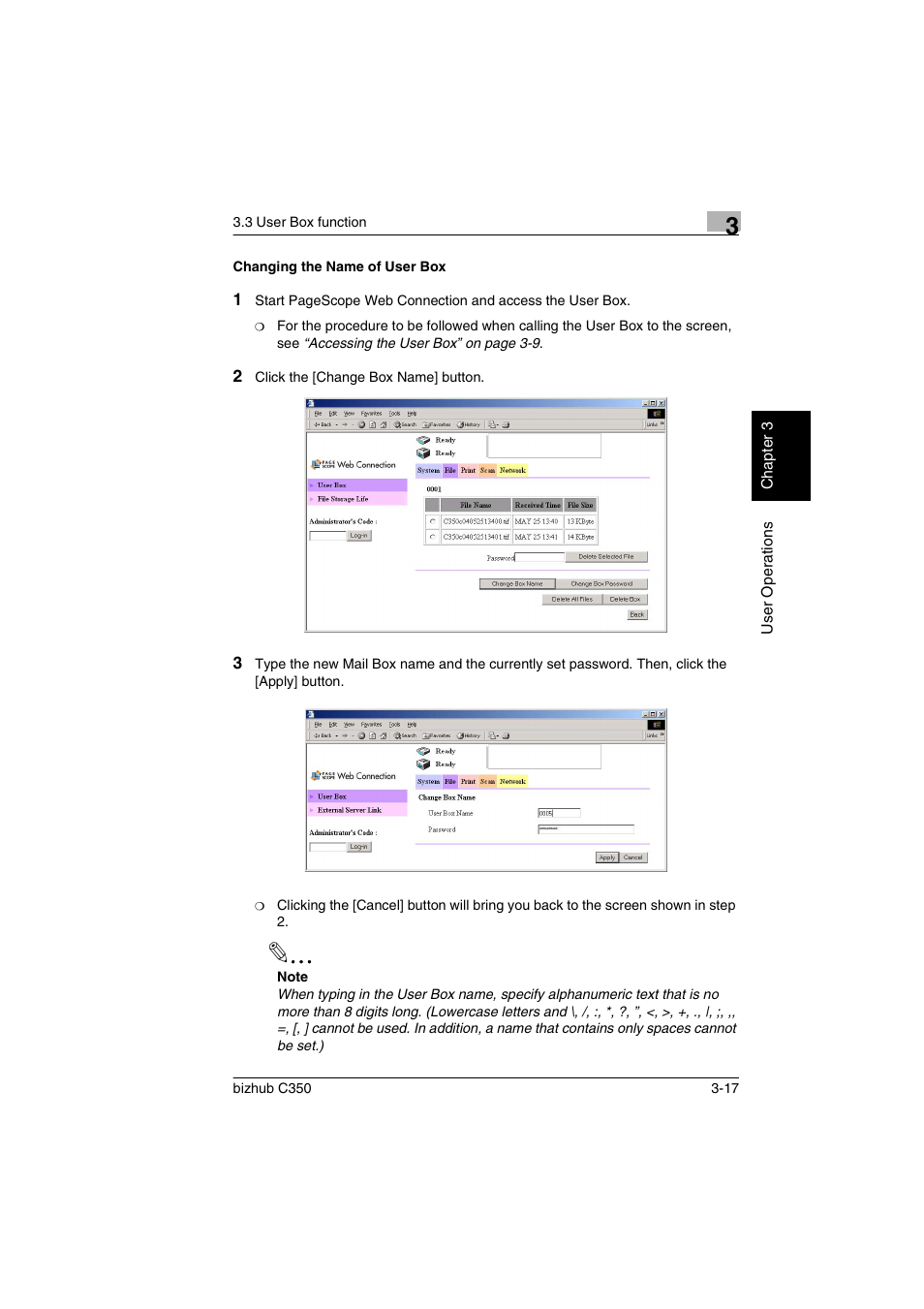 Changing the name of user box, Changing the name of user box -17 | Konica Minolta bizhub C350 User Manual | Page 75 / 87