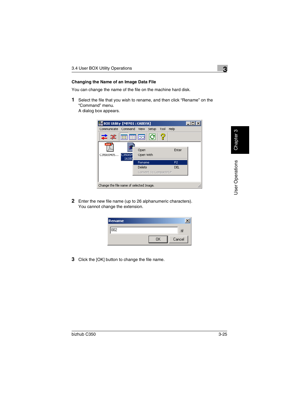 Changing the name of an image data file, Changing the name of an image data file -25 | Konica Minolta bizhub C350 User Manual | Page 83 / 87