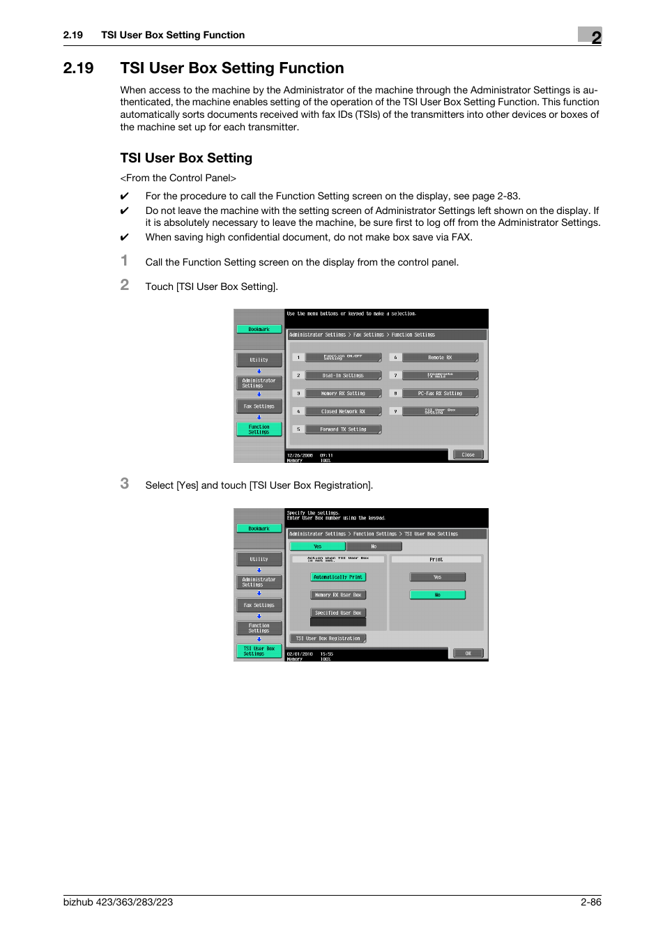 19 tsi user box setting function, Tsi user box setting | Konica Minolta BIZHUB 223 User Manual | Page 101 / 185