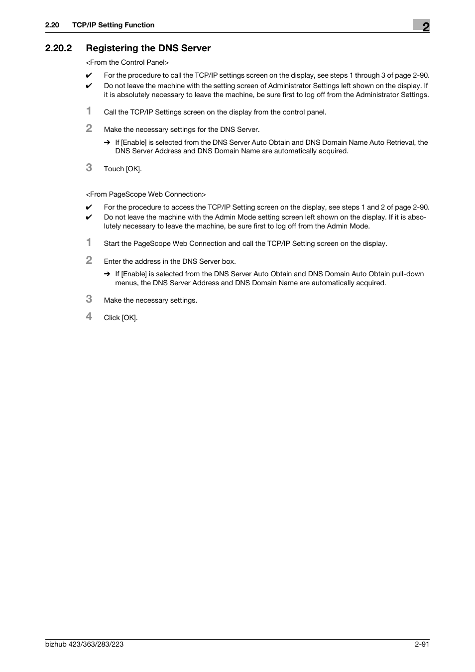 2 registering the dns server, Registering the dns server -91 | Konica Minolta BIZHUB 223 User Manual | Page 106 / 185