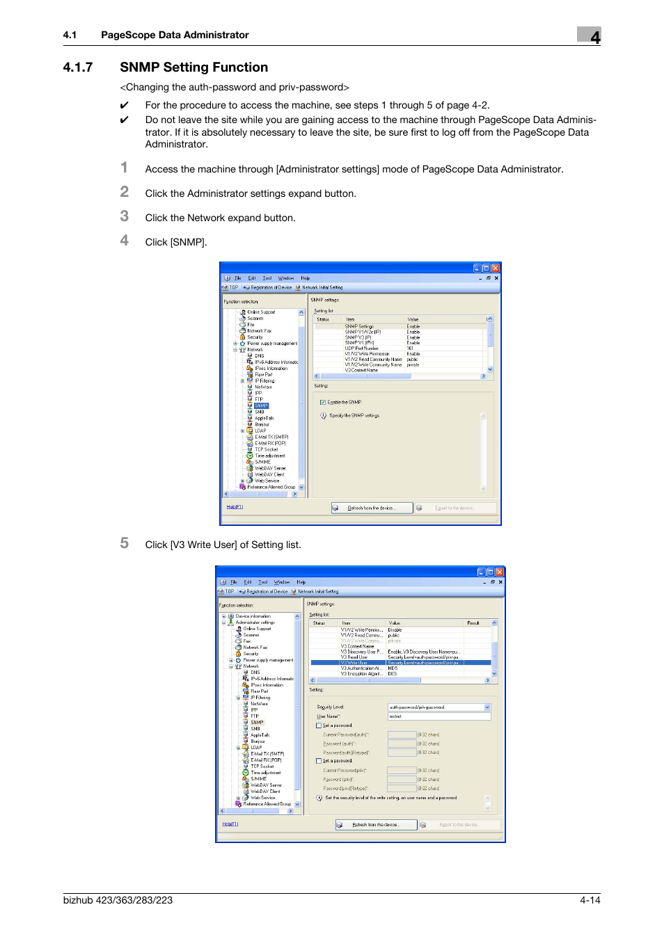 7 snmp setting function, Snmp setting function -14 | Konica Minolta BIZHUB 223 User Manual | Page 161 / 185