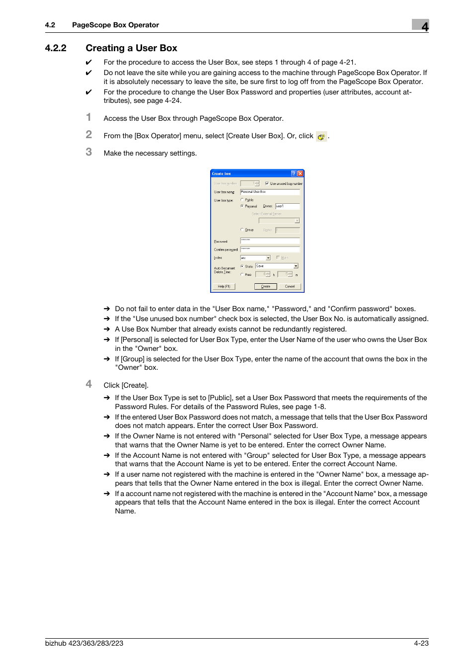 2 creating a user box, Creating a user box -23 | Konica Minolta BIZHUB 223 User Manual | Page 170 / 185