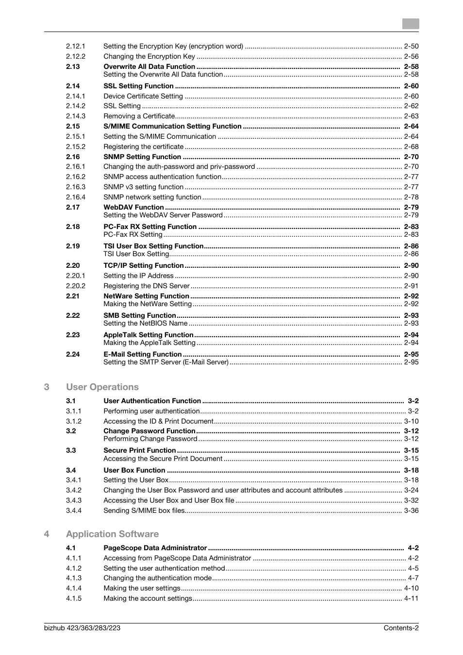 3user operations, 4application software | Konica Minolta BIZHUB 223 User Manual | Page 3 / 185