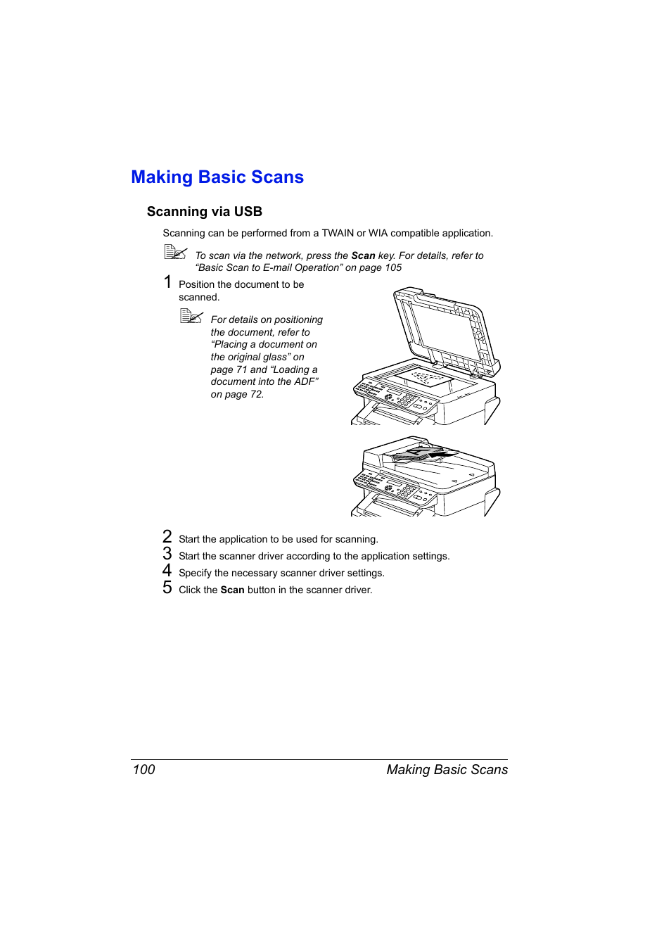 Making basic scans, Scanning via usb, Making basic scans 100 | Scanning via usb 100 | Konica Minolta magicolor 2590MF User Manual | Page 114 / 236