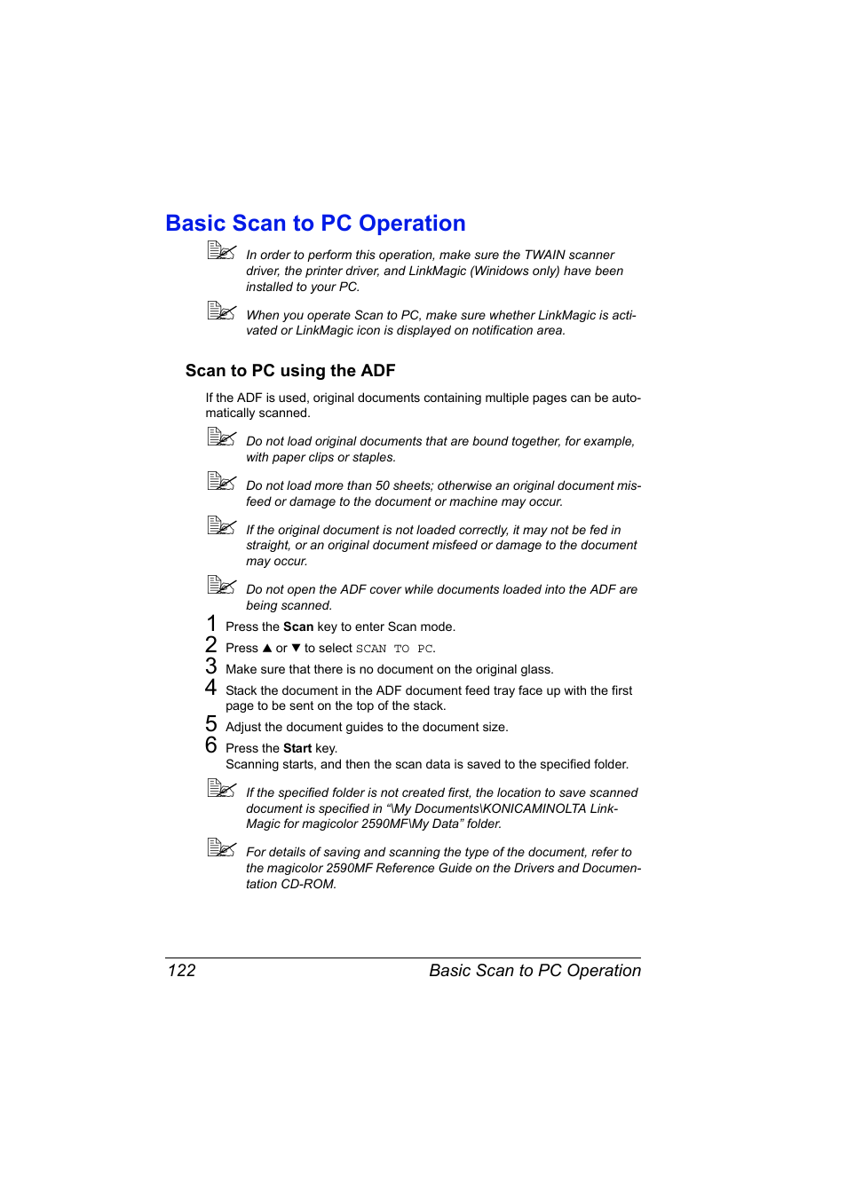 Basic scan to pc operation, Scan to pc using the adf, Basic scan to pc operation 122 | Scan to pc using the adf 122 | Konica Minolta magicolor 2590MF User Manual | Page 136 / 236