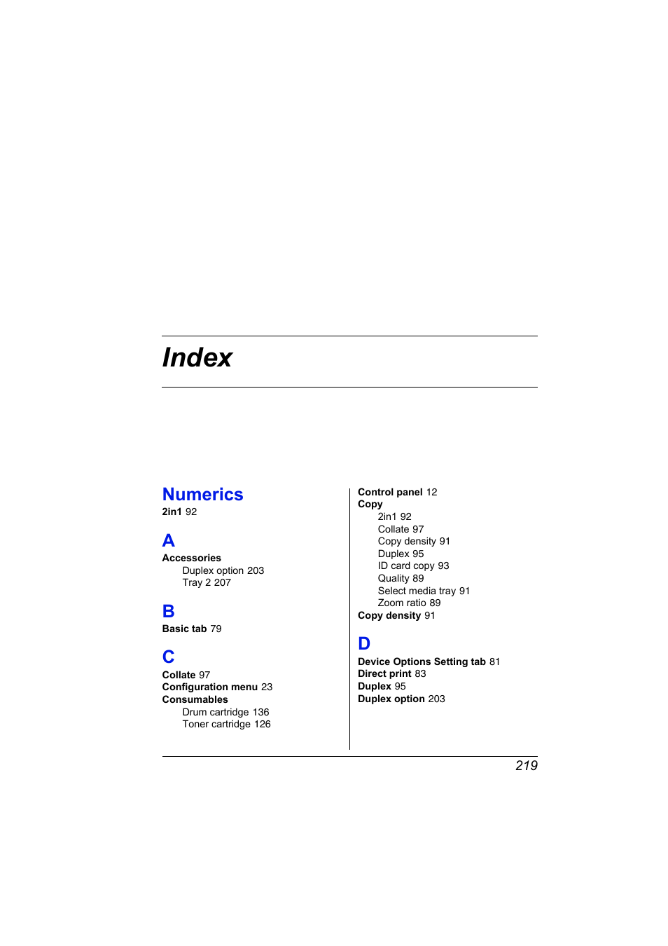 Index, A to d, Numerics | Konica Minolta magicolor 2590MF User Manual | Page 233 / 236