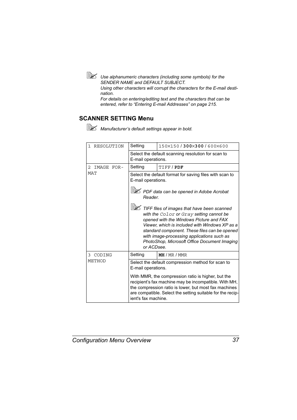 Scanner setting menu, Scanner setting menu 37 | Konica Minolta magicolor 2590MF User Manual | Page 51 / 236