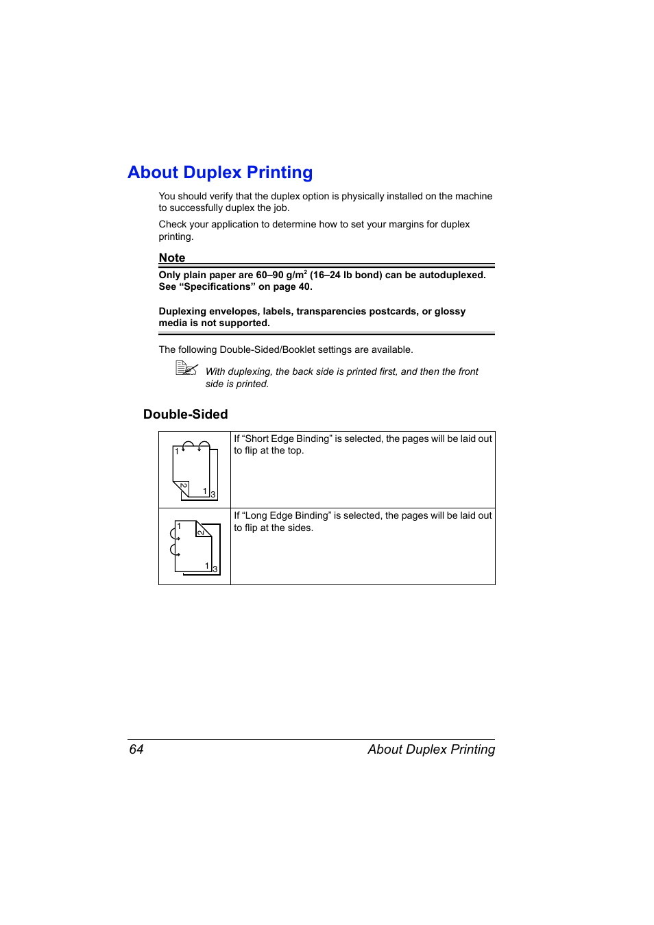 About duplex printing, Double-sided, About duplex printing 64 | Double-sided 64 | Konica Minolta magicolor 2590MF User Manual | Page 78 / 236