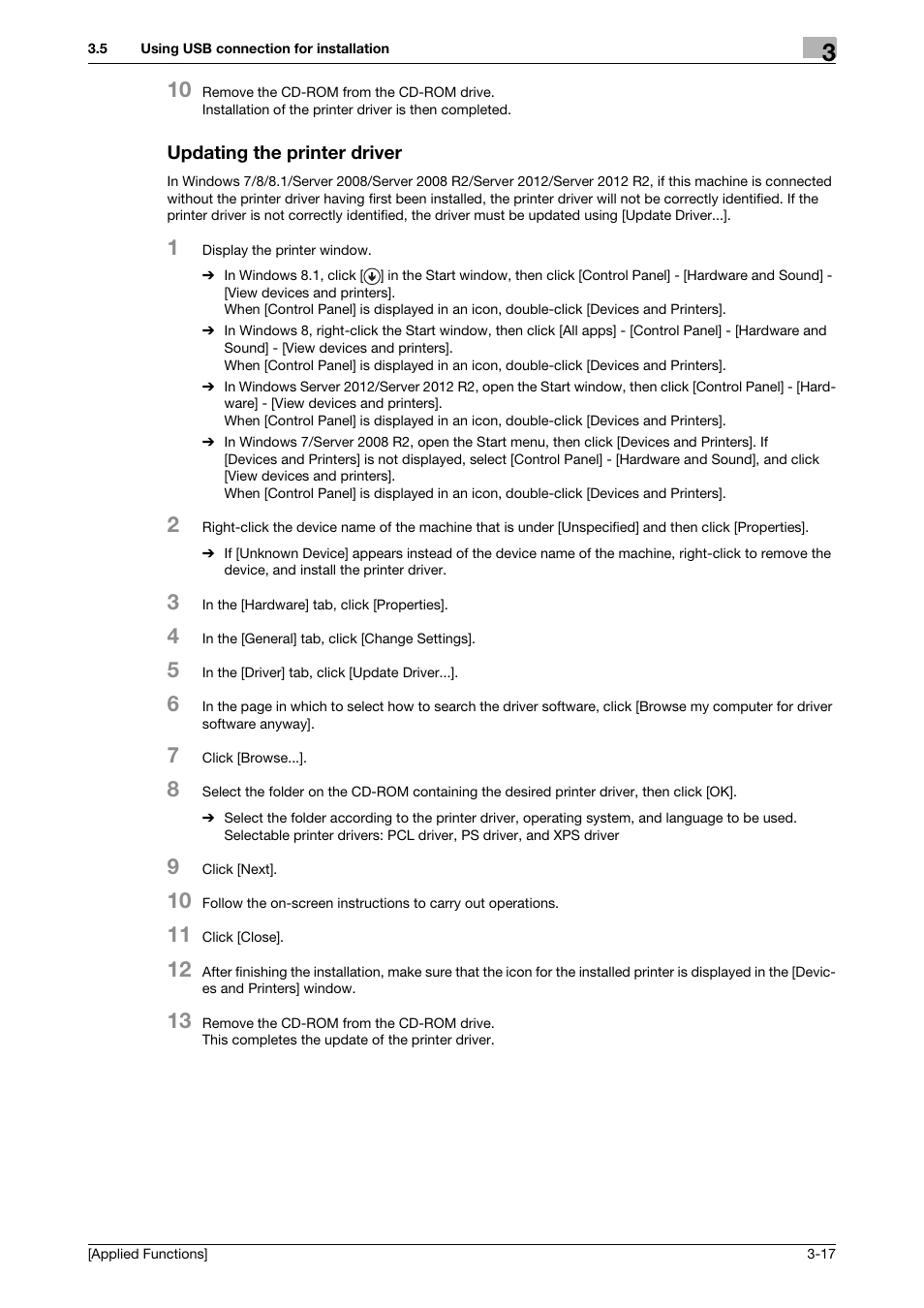 Updating the printer driver, Updating the printer driver -17 | Konica Minolta bizhub 4750 User Manual | Page 122 / 149