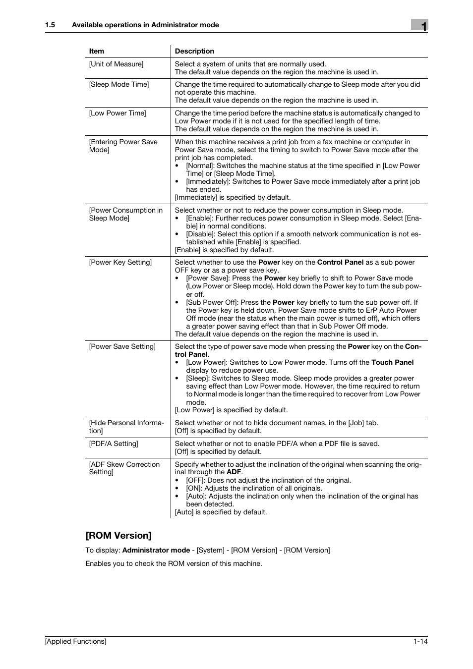 Rom version, Rom version] -14 | Konica Minolta bizhub 4750 User Manual | Page 20 / 149