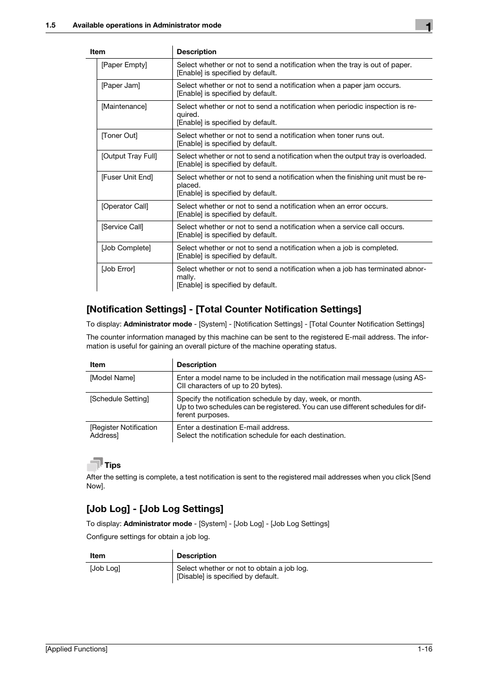 Job log] - [job log settings | Konica Minolta bizhub 4750 User Manual | Page 22 / 149