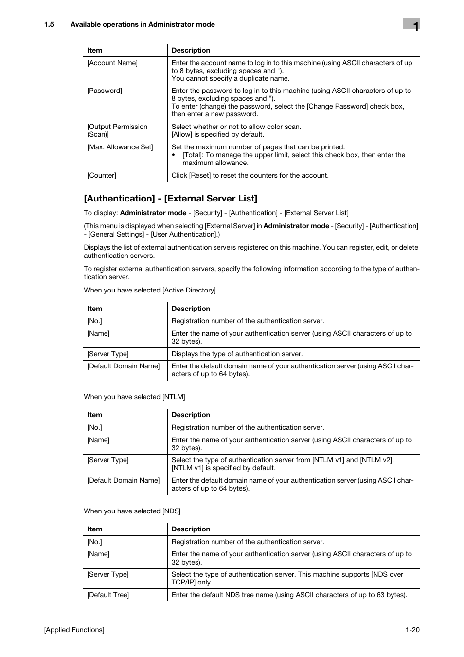 Authentication] - [external server list, Authentication] - [external server list] -20 | Konica Minolta bizhub 4750 User Manual | Page 26 / 149