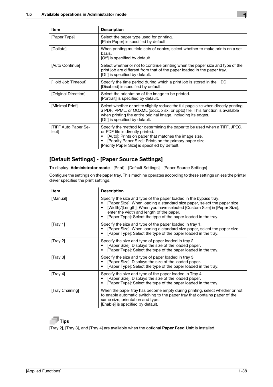 Default settings] - [paper source settings, Default settings] - [paper source settings] -38 | Konica Minolta bizhub 4750 User Manual | Page 44 / 149