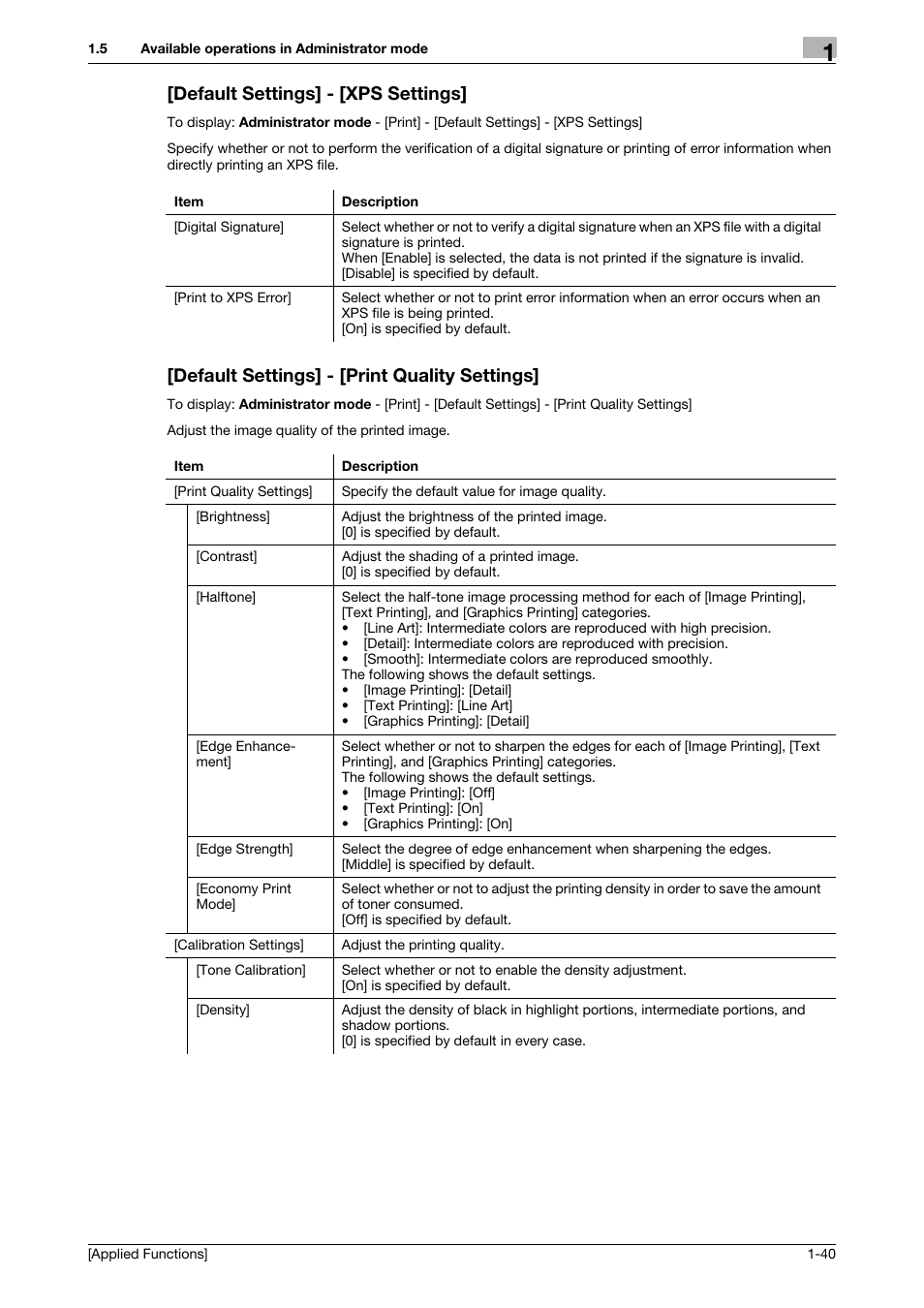 Default settings] - [xps settings, Default settings] - [print quality settings | Konica Minolta bizhub 4750 User Manual | Page 46 / 149