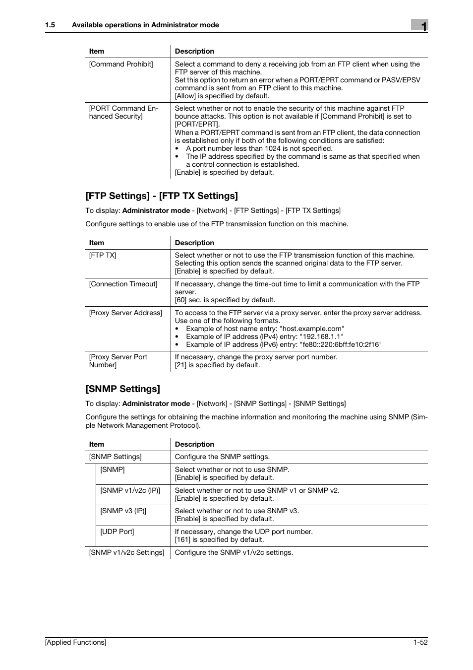 Ftp settings] - [ftp tx settings, Snmp settings | Konica Minolta bizhub 4750 User Manual | Page 58 / 149