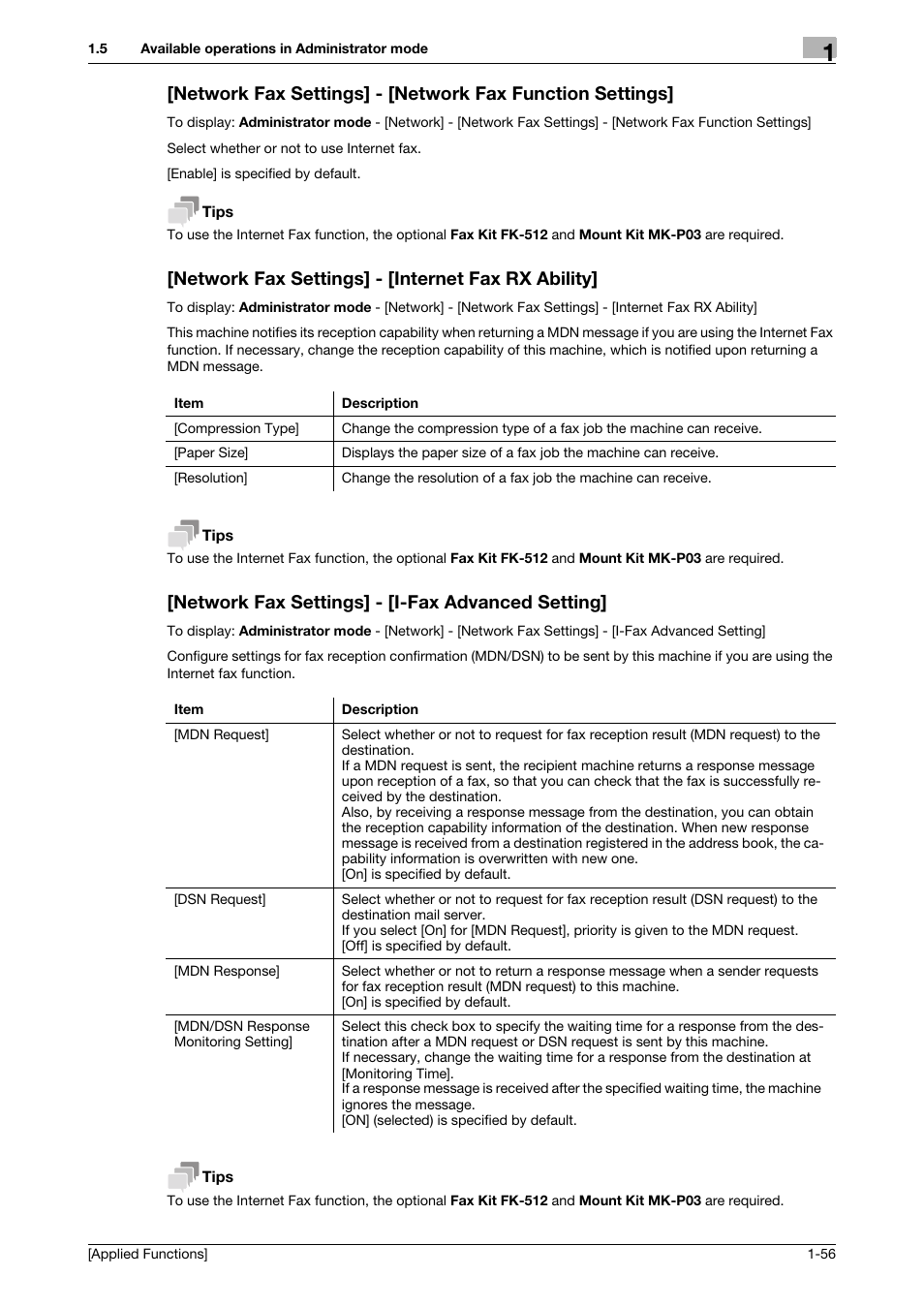 Network fax settings] - [internet fax rx ability, Network fax settings] - [i-fax advanced setting | Konica Minolta bizhub 4750 User Manual | Page 62 / 149