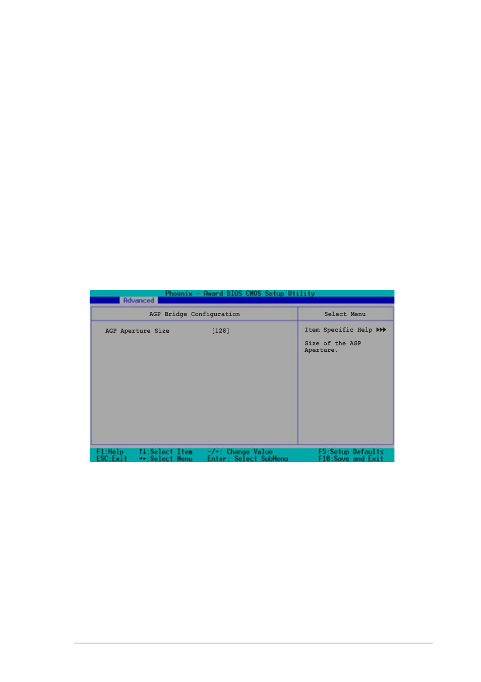 Agp bridge configuration, Init display first [agp slot, Auto detect pci clk [enabled | Spread spectrum [- 0.50, Agp aperture size [128 | Asus AP1720-E2 User Manual | Page 125 / 156