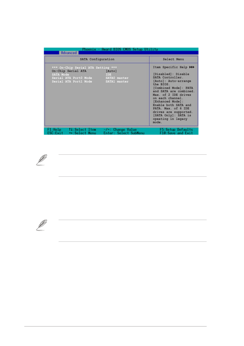 Sata configuration, On-chip serial ata [auto, On-chip serial ata setting | Chapter 5: bios setup 5-26 | Asus AP1720-E2 User Manual | Page 130 / 156