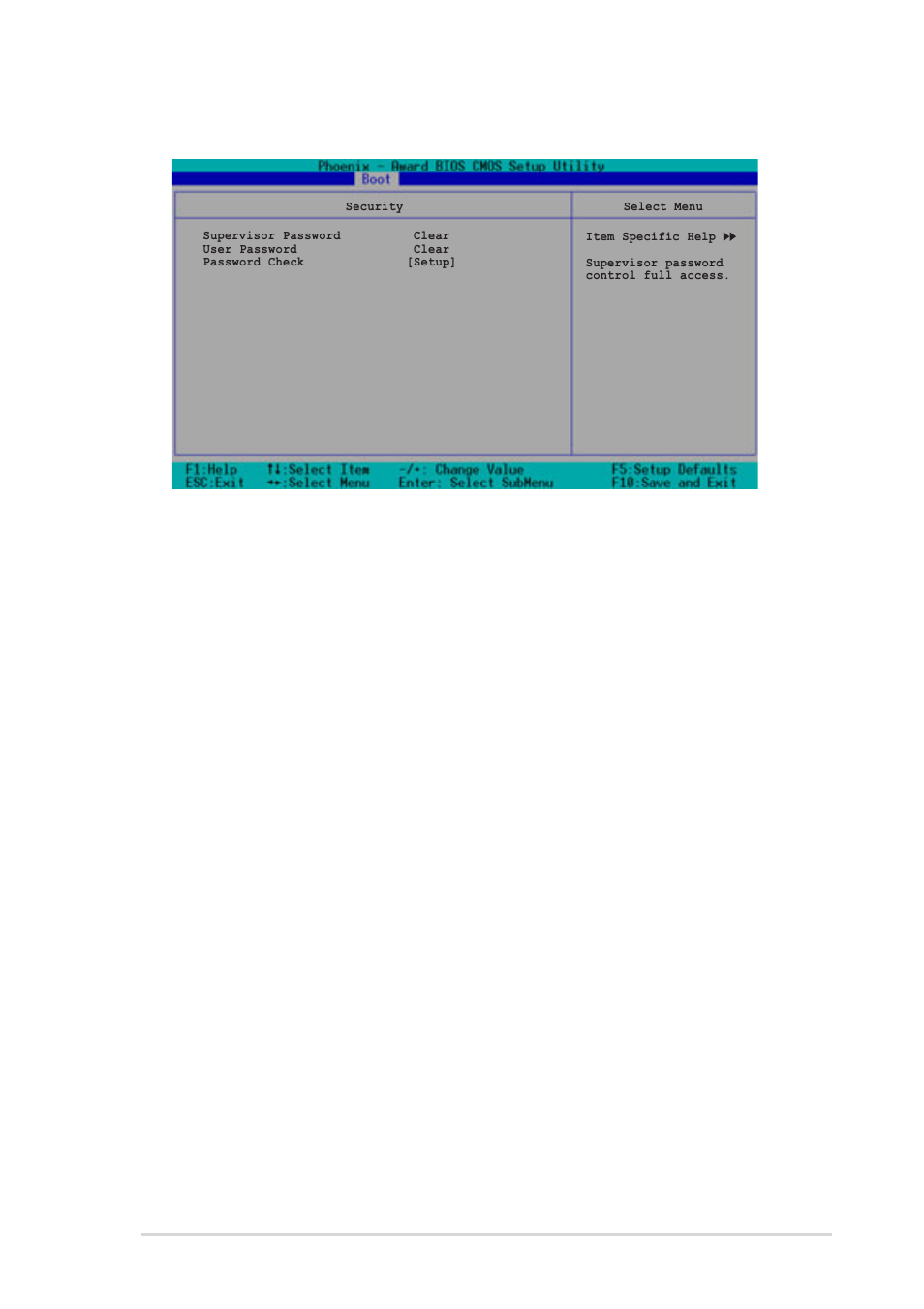 5 security, Supervisor password [clear] user password [clear | Asus AP1720-E2 User Manual | Page 145 / 156