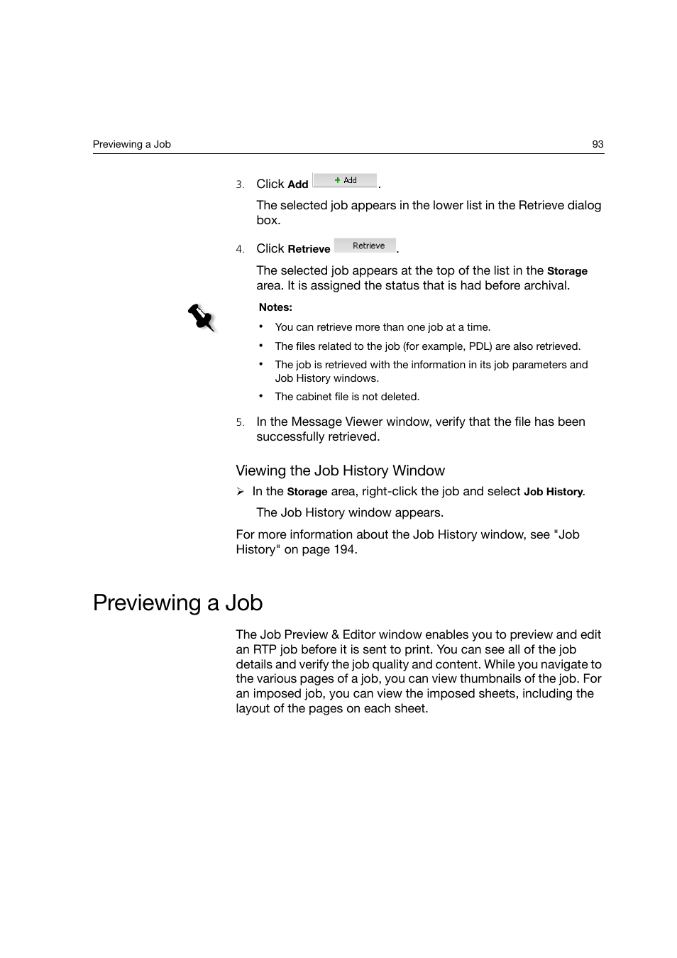 Viewing the job history window, Previewing a job | Konica Minolta bizhub PRO C6500P User Manual | Page 101 / 266