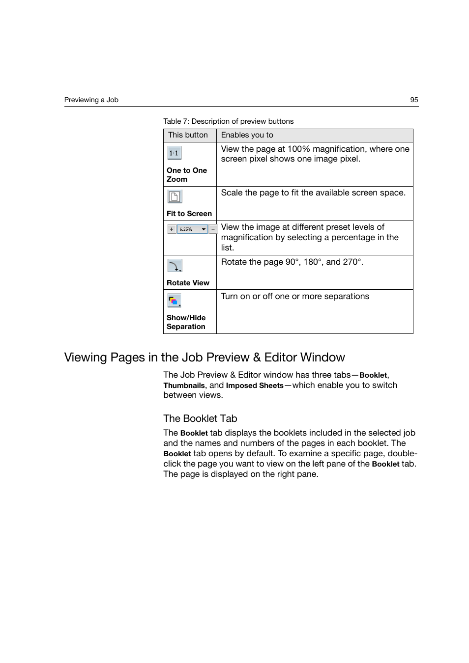 The booklet tab, Viewing pages in the job preview & editor window | Konica Minolta bizhub PRO C6500P User Manual | Page 103 / 266