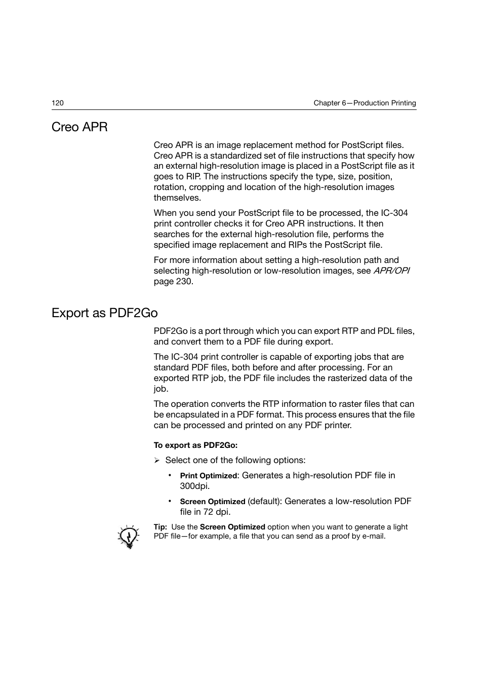 Creo apr, Export as pdf2go, Creo apr export as pdf2go | Konica Minolta bizhub PRO C6500P User Manual | Page 128 / 266