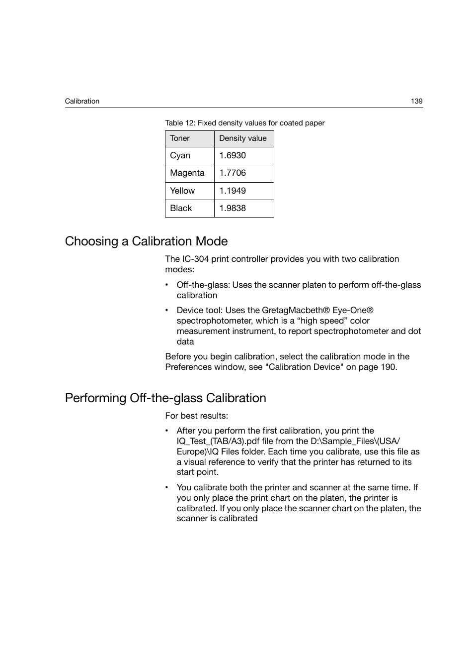 Choosing a calibration mode, Performing off-the-glass calibration | Konica Minolta bizhub PRO C6500P User Manual | Page 147 / 266