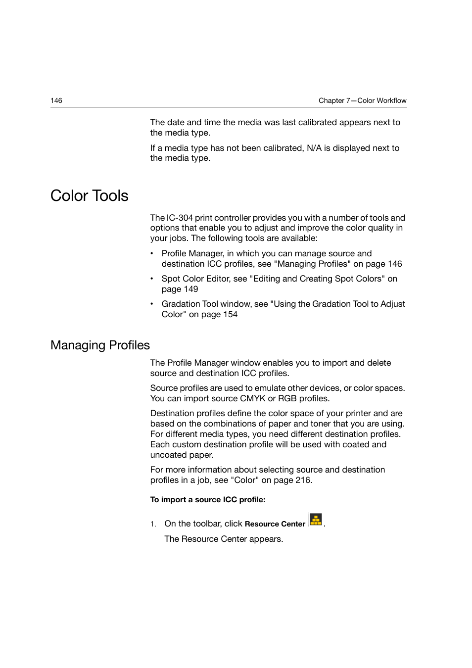 Color tools, Managing profiles | Konica Minolta bizhub PRO C6500P User Manual | Page 154 / 266