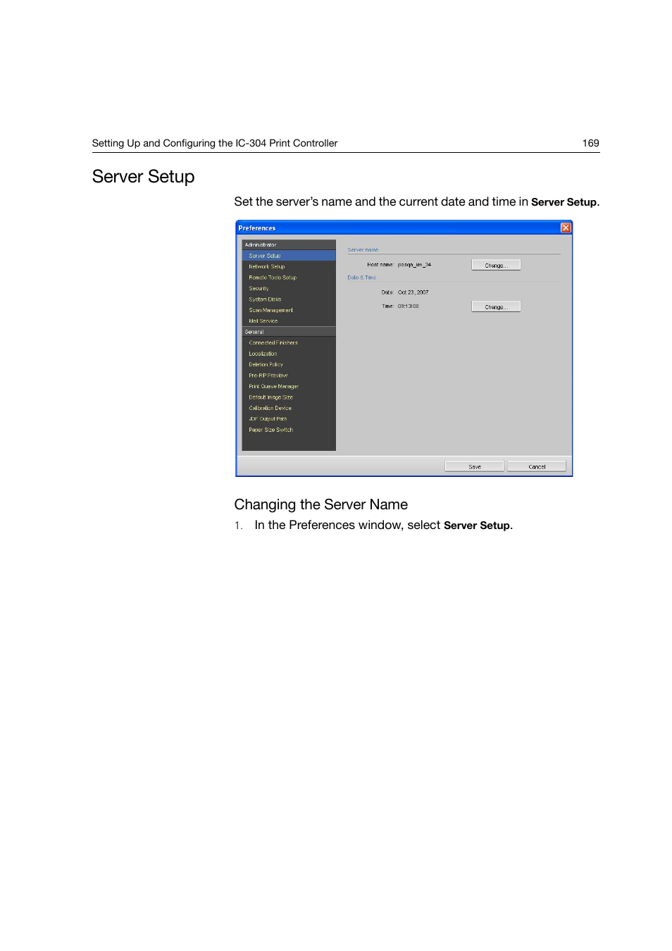 Server setup, Changing the server name | Konica Minolta bizhub PRO C6500P User Manual | Page 177 / 266
