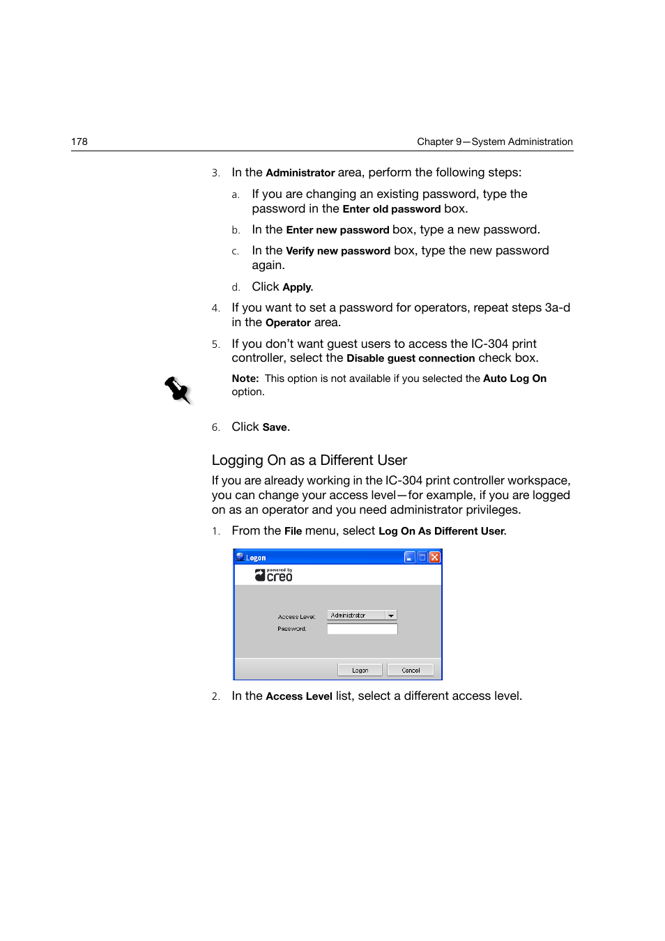 Logging on as a different user | Konica Minolta bizhub PRO C6500P User Manual | Page 186 / 266