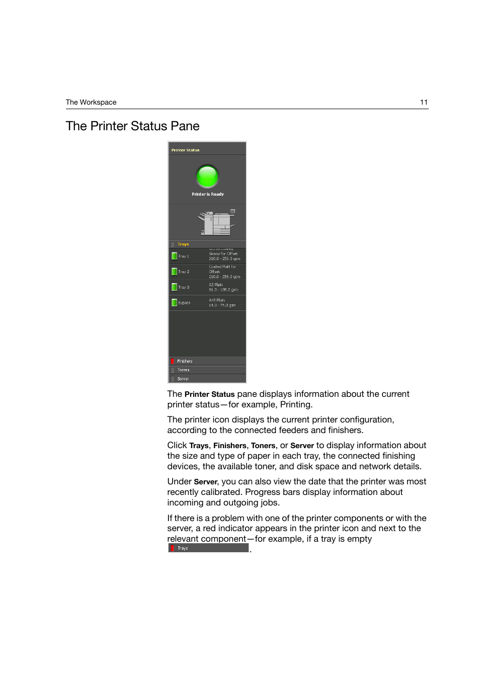 The printer status pane | Konica Minolta bizhub PRO C6500P User Manual | Page 19 / 266