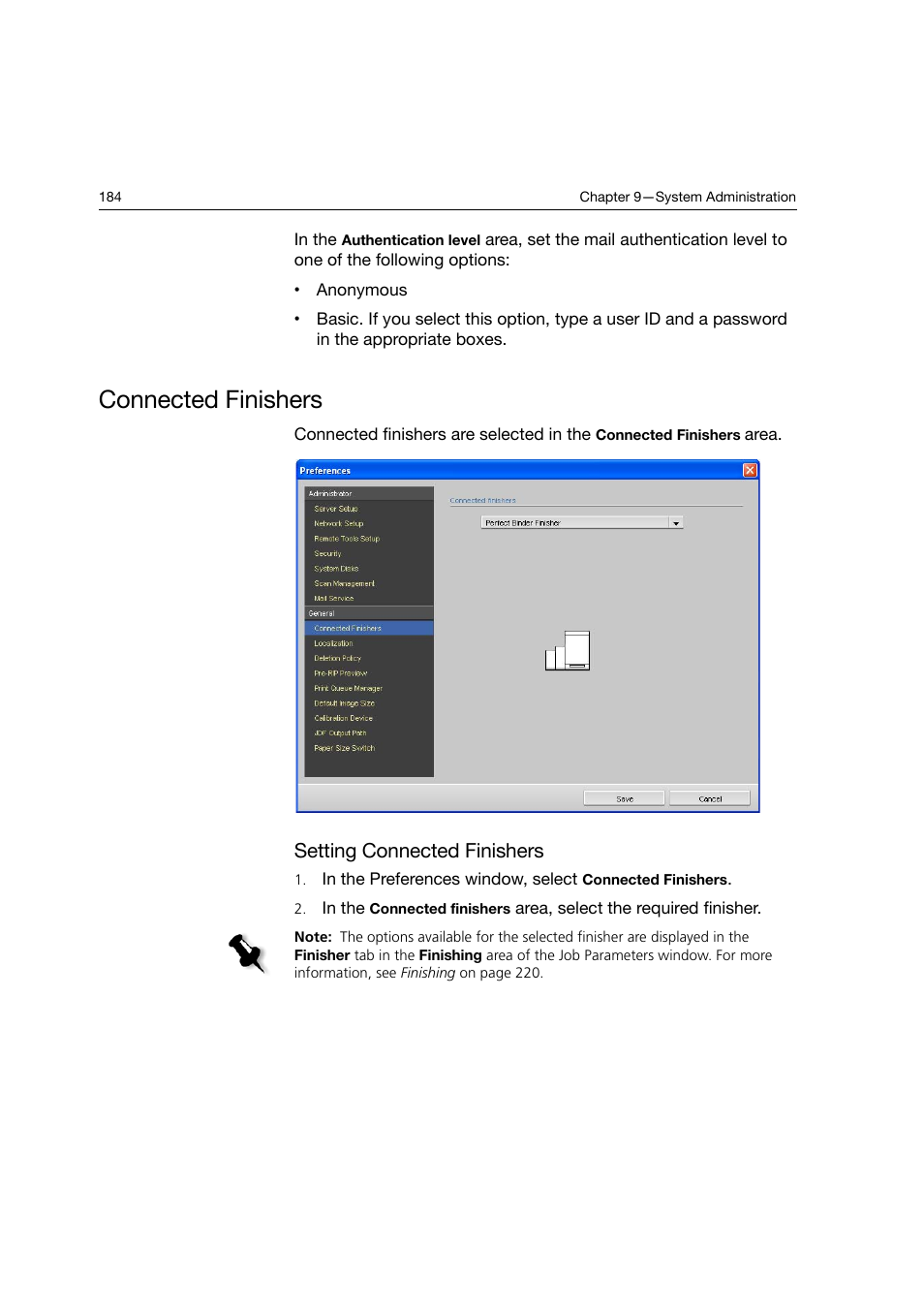 Connected finishers, Setting connected finishers | Konica Minolta bizhub PRO C6500P User Manual | Page 192 / 266