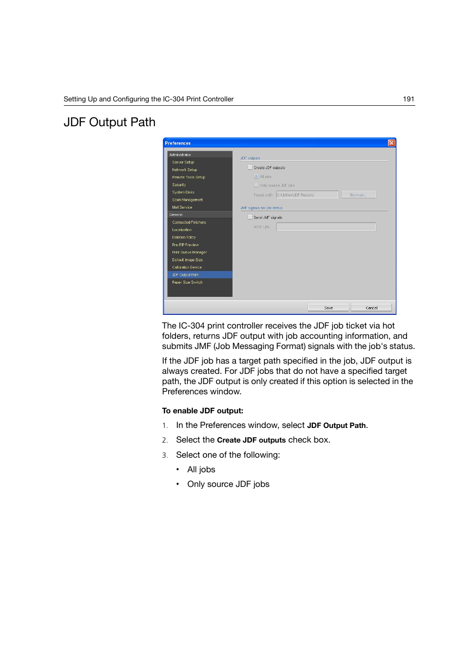 Jdf output path | Konica Minolta bizhub PRO C6500P User Manual | Page 199 / 266