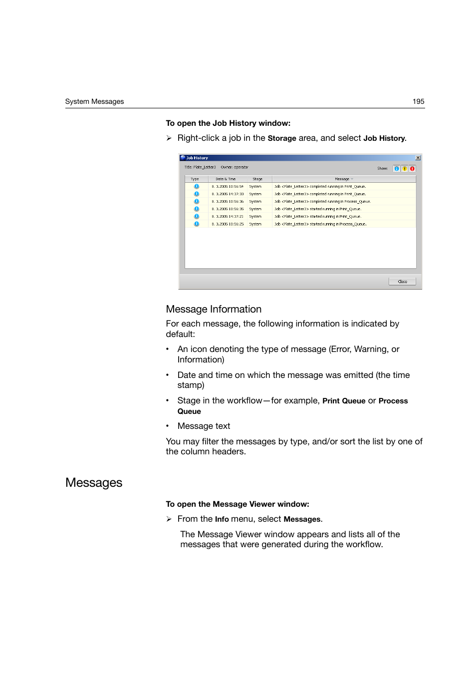 Message information, Messages | Konica Minolta bizhub PRO C6500P User Manual | Page 203 / 266