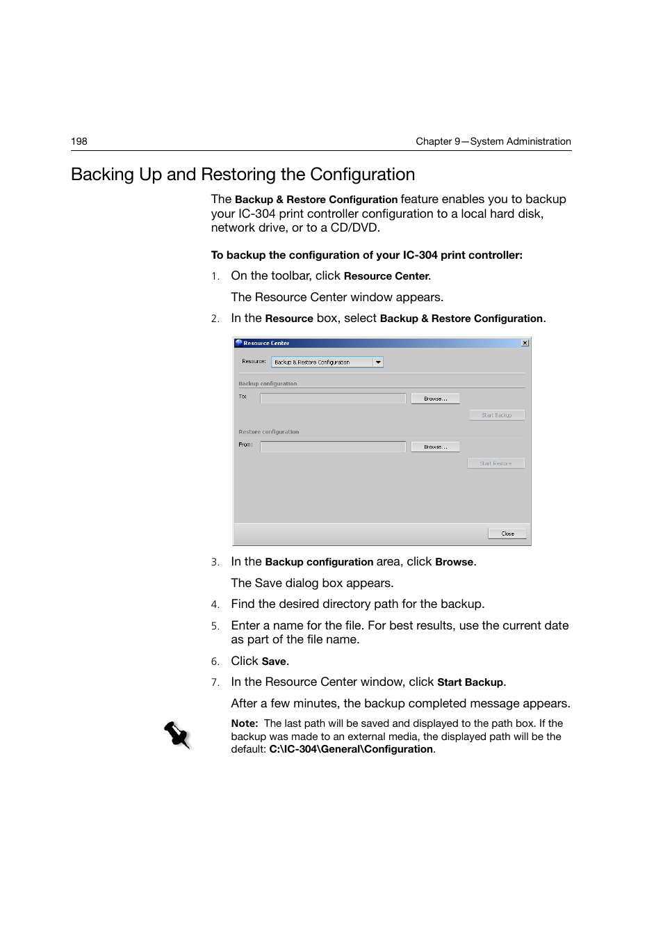 Backing up and restoring the configuration, Backing up and restoring, The configuration | Konica Minolta bizhub PRO C6500P User Manual | Page 206 / 266