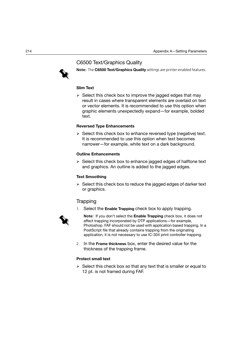 C6500 text/graphics quality, Trapping | Konica Minolta bizhub PRO C6500P User Manual | Page 222 / 266
